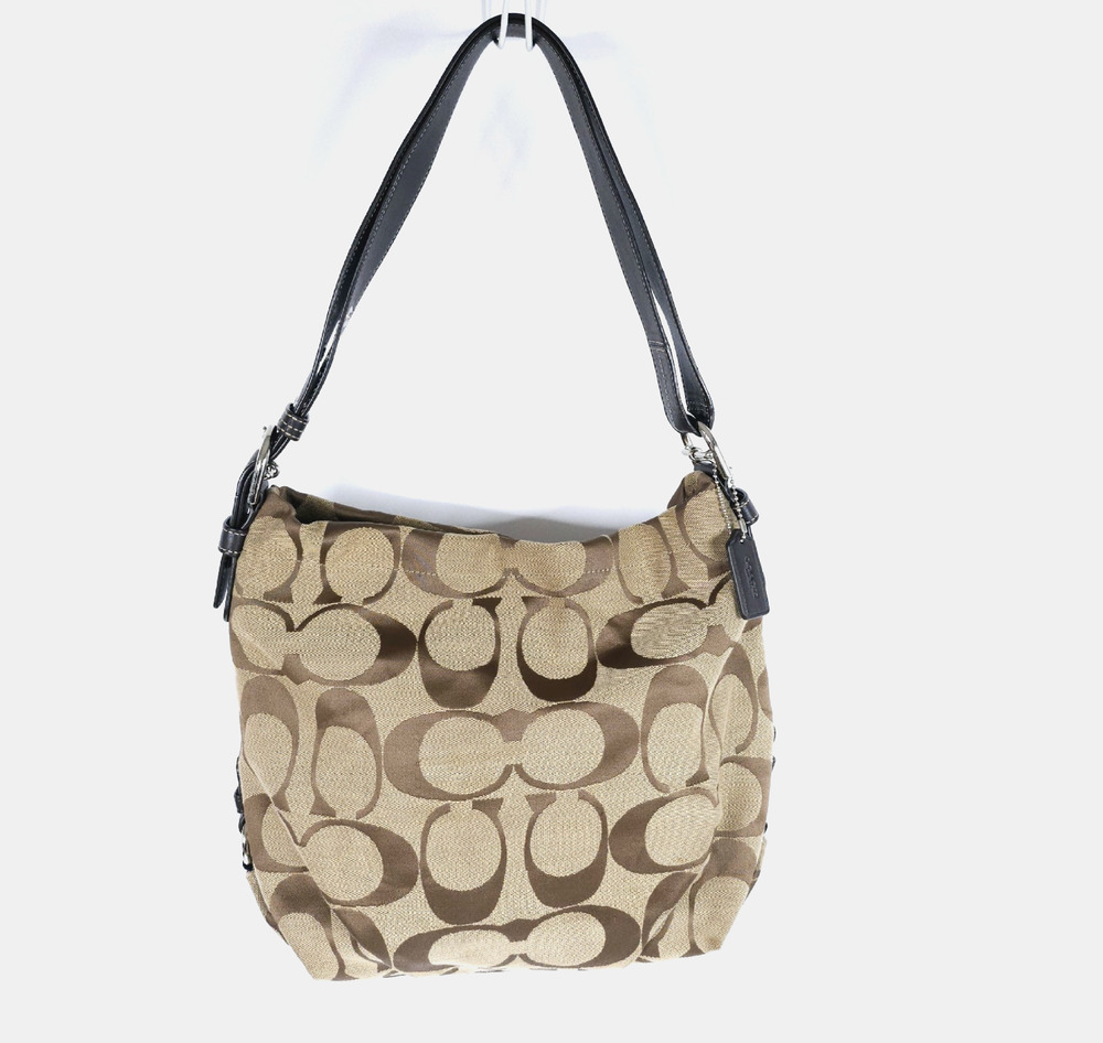 Coach Signature Canvas Shoulder Bag Brown Tan Monogram Hobo Purse Convertible